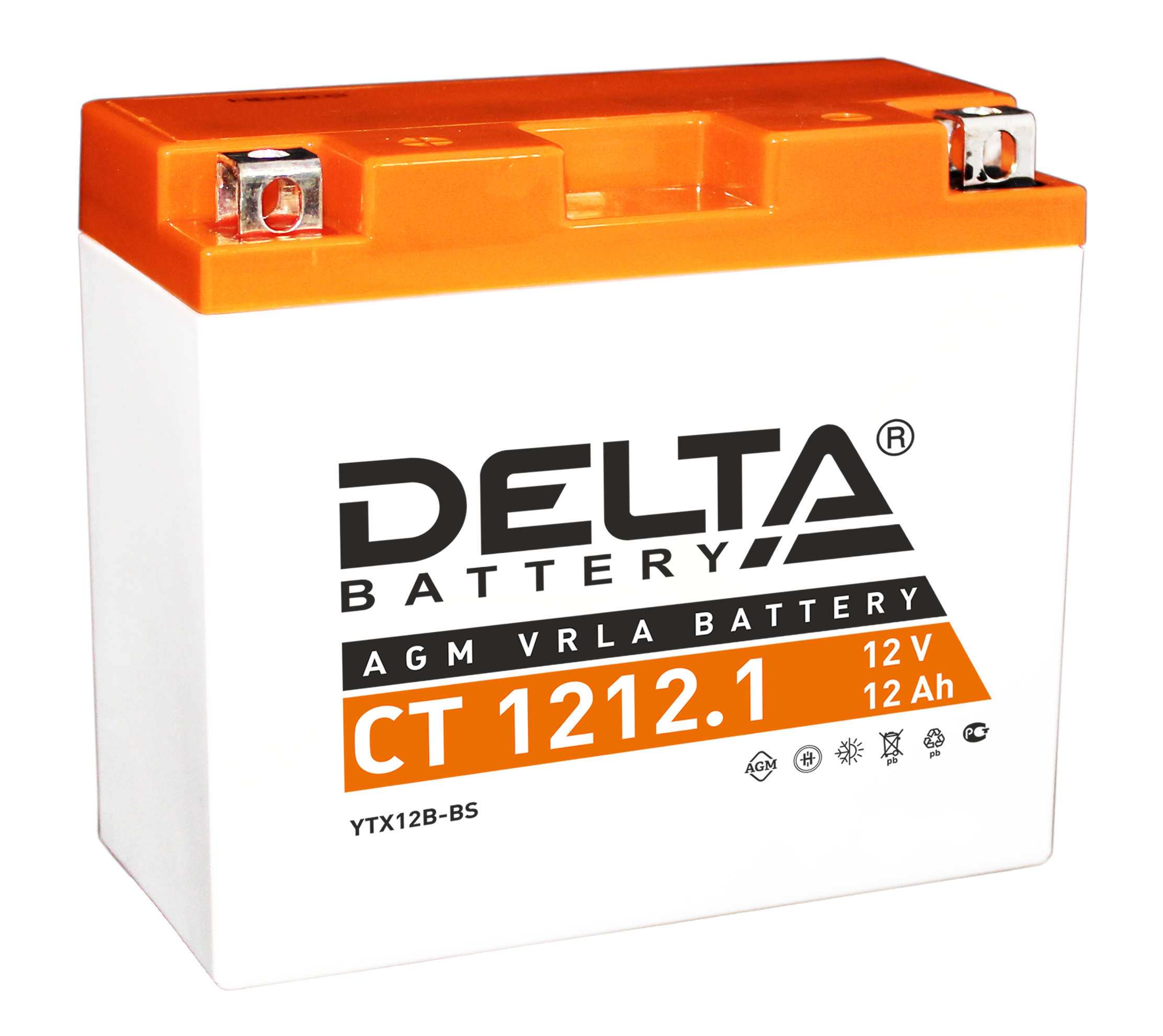 Мото аккумулятор Delta CT 1212.1: 12В, 12Ач. Стартовый ток 155А.