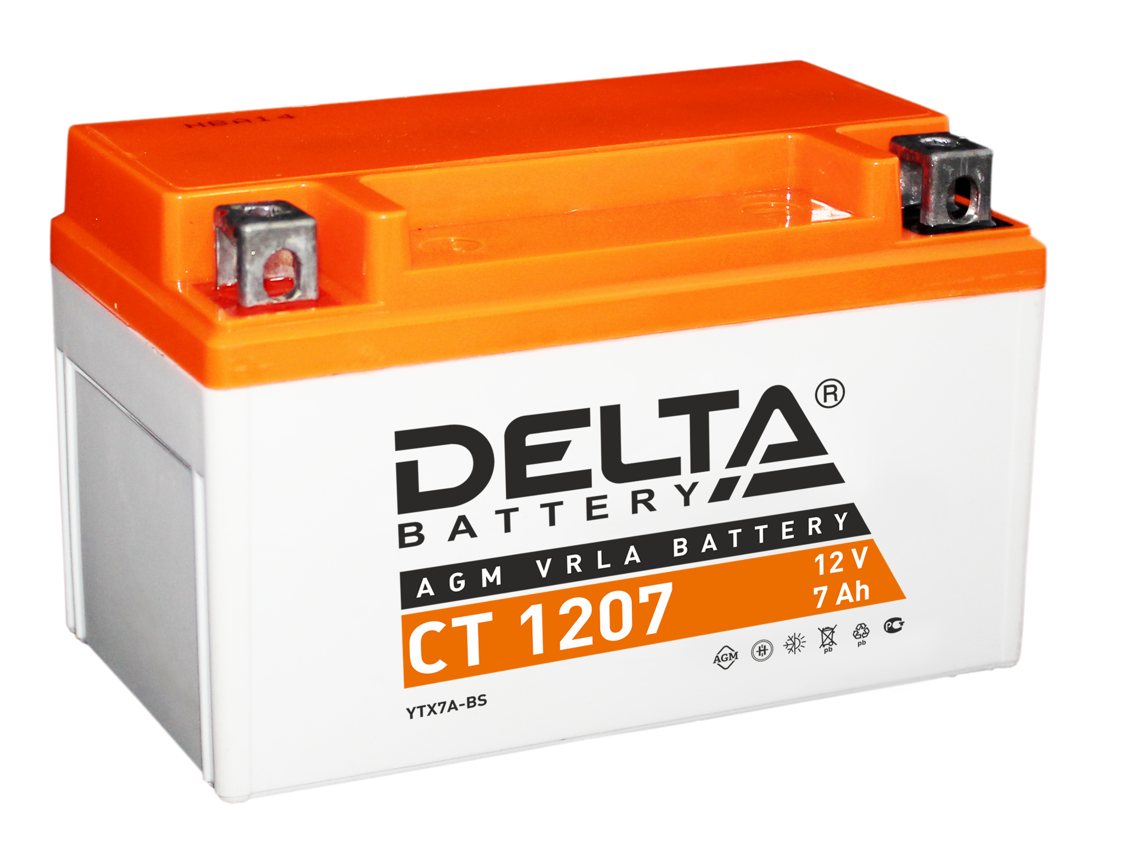 Мото аккумулятор Delta CT 1207: 12В, 7Ач. Стартовый ток 105А.