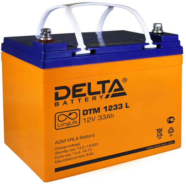 Аккумулятор Delta DTM 1233 L, 12В, 33Ач