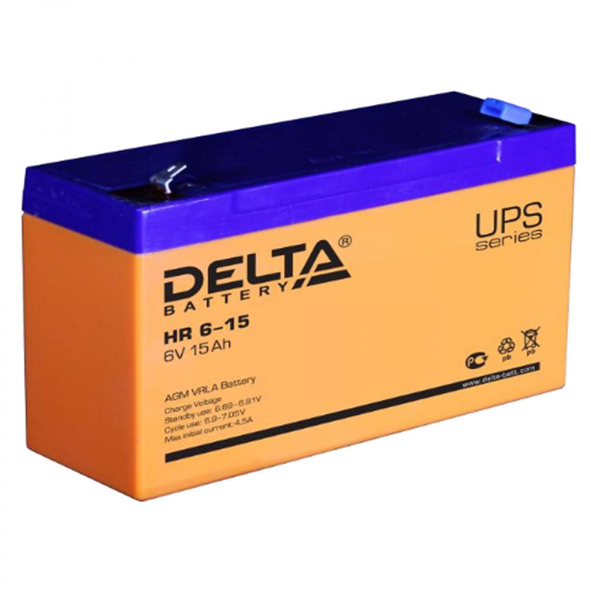 Аккумулятор Delta HR 6-15, 6В, 15Ач