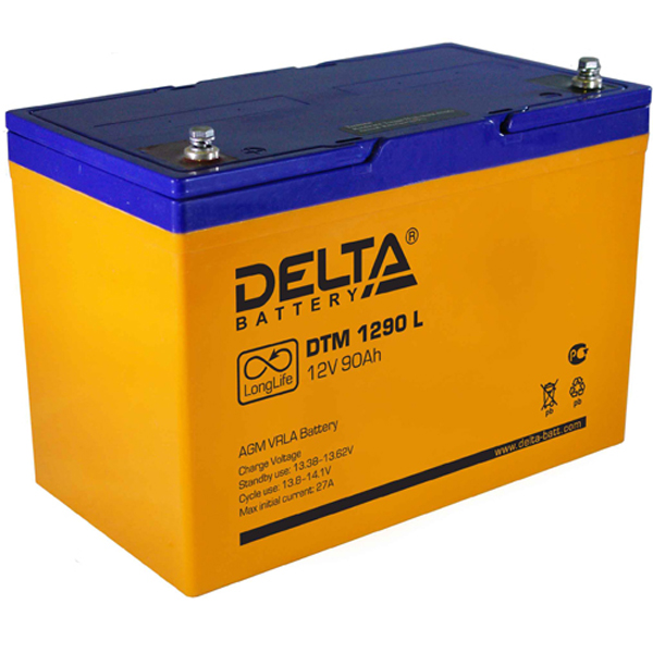 Аккумулятор Delta DTM 1290 L, 12В, 90Ач