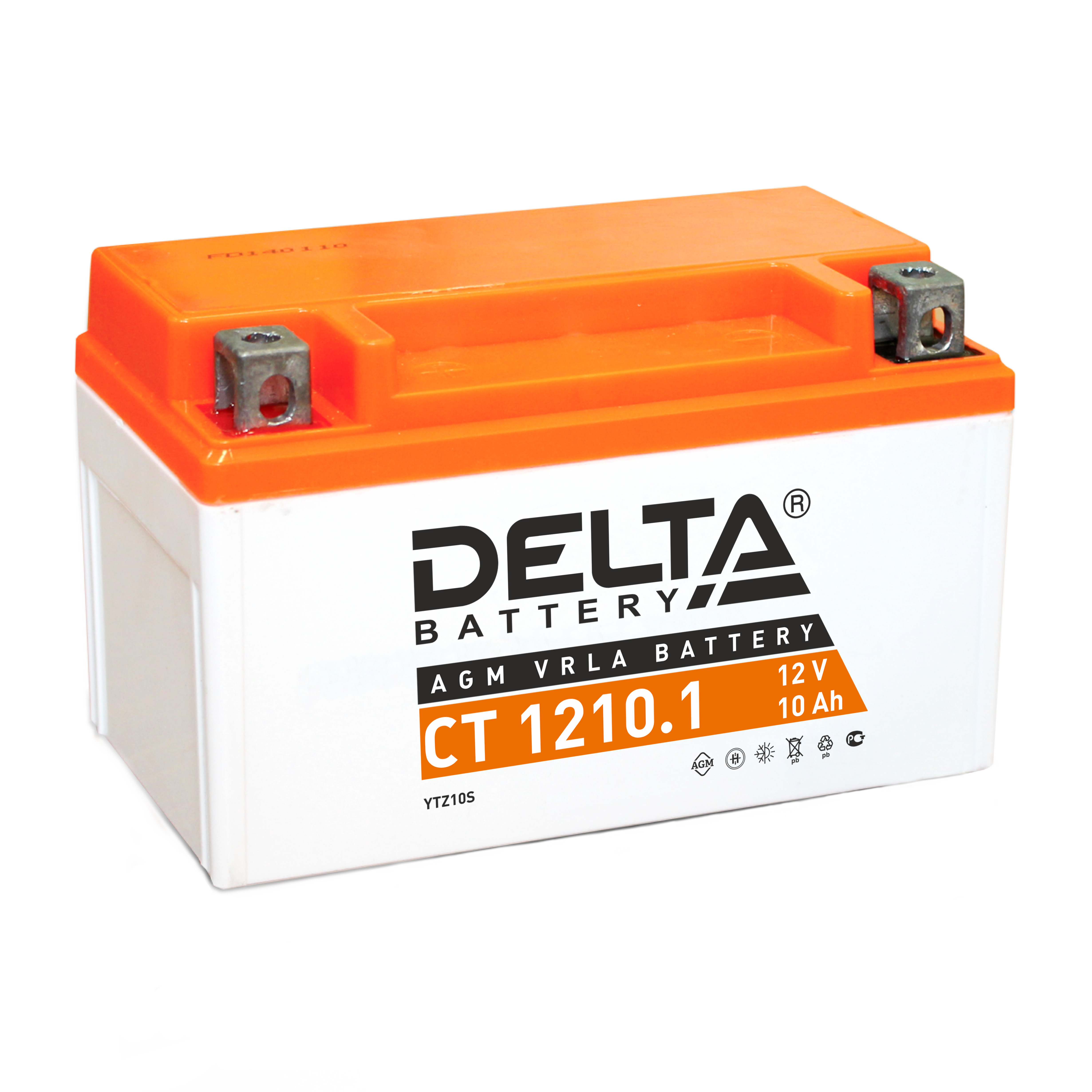 Мото аккумулятор Delta CT 1210.1: 12В, 10Ач. Стартовый ток 190А.