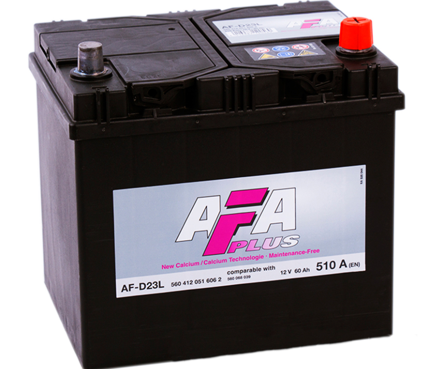 Автомобильный аккумулятор AFA Plus 560412 AF-D23L, 60Ач, 510 EN, азия, обр.