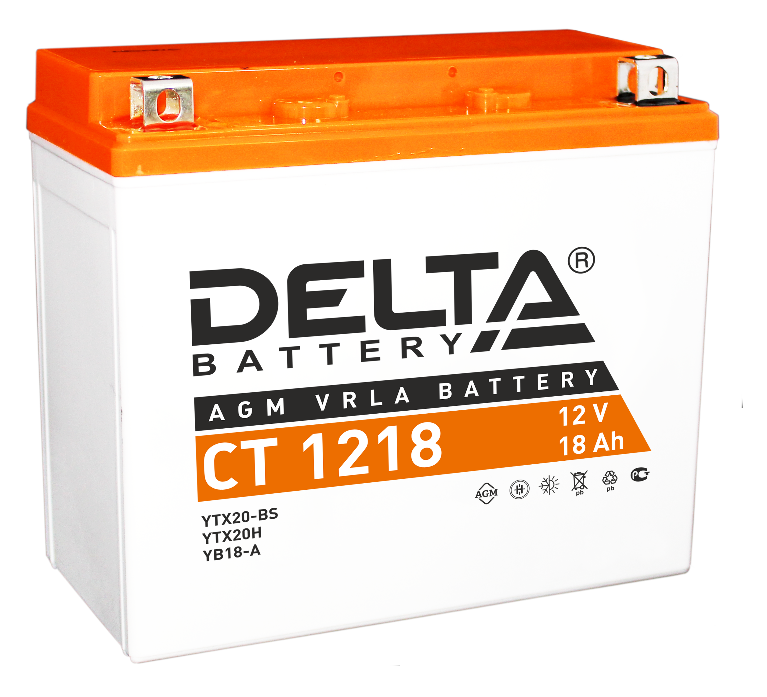 Мото аккумулятор Delta CT 1218: 12В, 18Ач. Стартовый ток 270А.