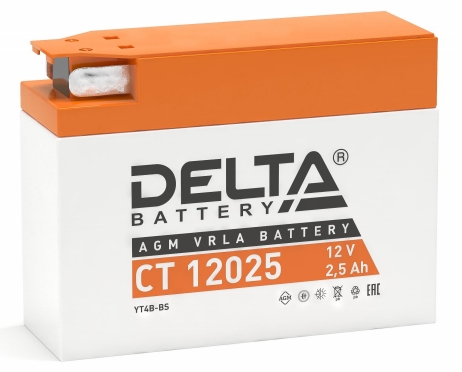Мото аккумулятор Delta CT 12025: 12В, 2,5Ач. Стартовый ток 40А.