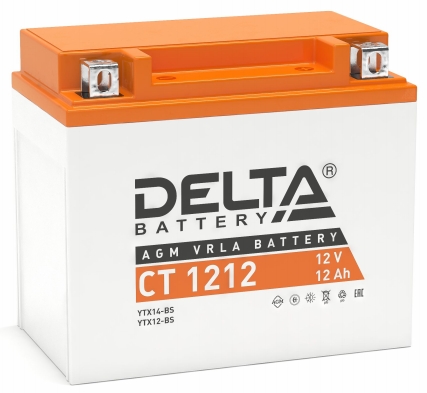 Мото аккумулятор Delta CT 1212: 12В, 12Ач. Стартовый ток 180А.