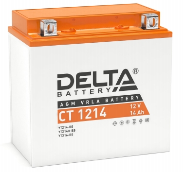 Мото аккумулятор Delta CT 1214: 12В, 14Ач. Стартовый ток 200А.