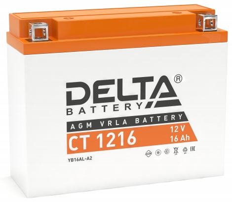 Мото аккумулятор Delta CT 1216: 12В, 16Ач. Стартовый ток 200А.