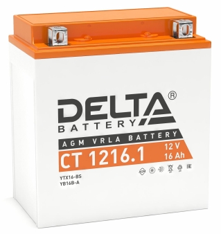 Мото аккумулятор Delta CT 1216.1: 12В, 16Ач. Стартовый ток 230А.