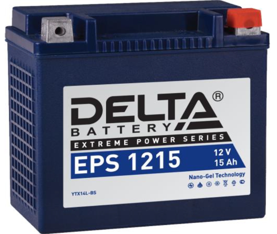 Мото аккумулятор Delta EPS 1215: 12В, 15Ач. Стартовый ток 220А.