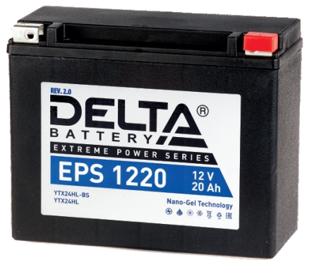 Мото аккумулятор Delta EPS 1220: 12В, 20Ач. Стартовый ток 340А.