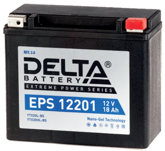Мото аккумулятор Delta EPS 12201: 12В, 18Ач. Стартовый ток 310А.