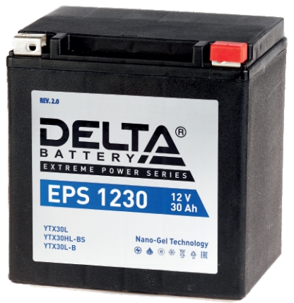 Мото аккумулятор Delta EPS 1230: 12В, 30Ач. Стартовый ток 400А.