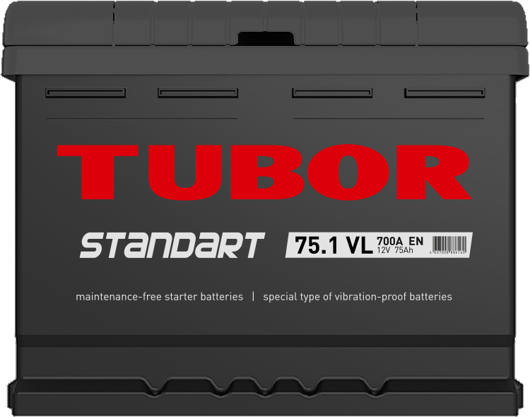 Автомобильный аккумулятор TUBOR Standart 6СТ-75.1 VL, 75Ач, 700 EN, евро., обр.
