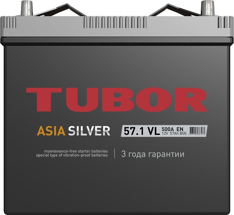 Автомобильный аккумулятор TUBOR Asia Silver 6СТ-57.1 VL (В24), 57Ач, 500 EN, евро., обр.